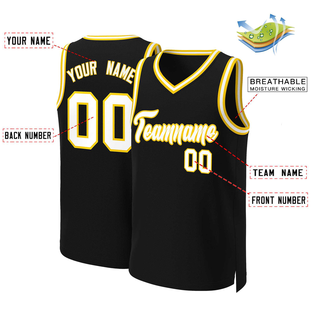 Custom Black White-Yellow Classic Tops Basketball Jersey Limited