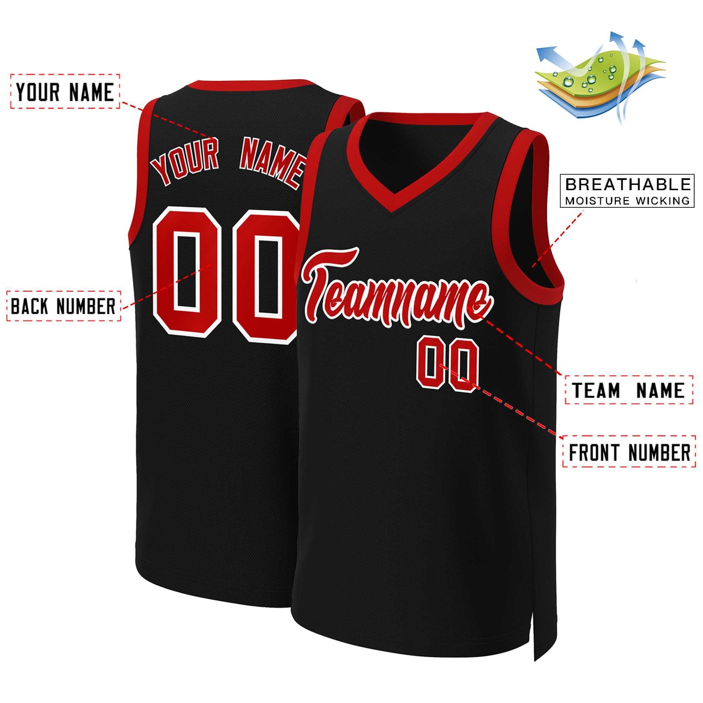Custom Black Red-White Classic Tops Basketball Jersey Limited