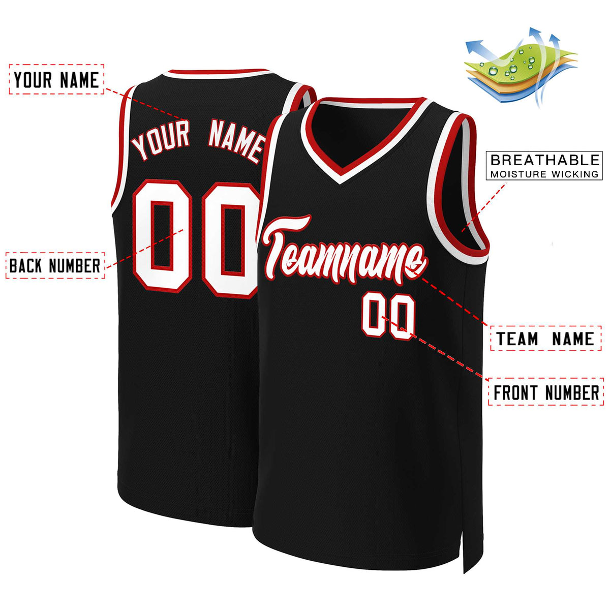 Custom Black White-Red Classic Tops Basketball Jersey Limited