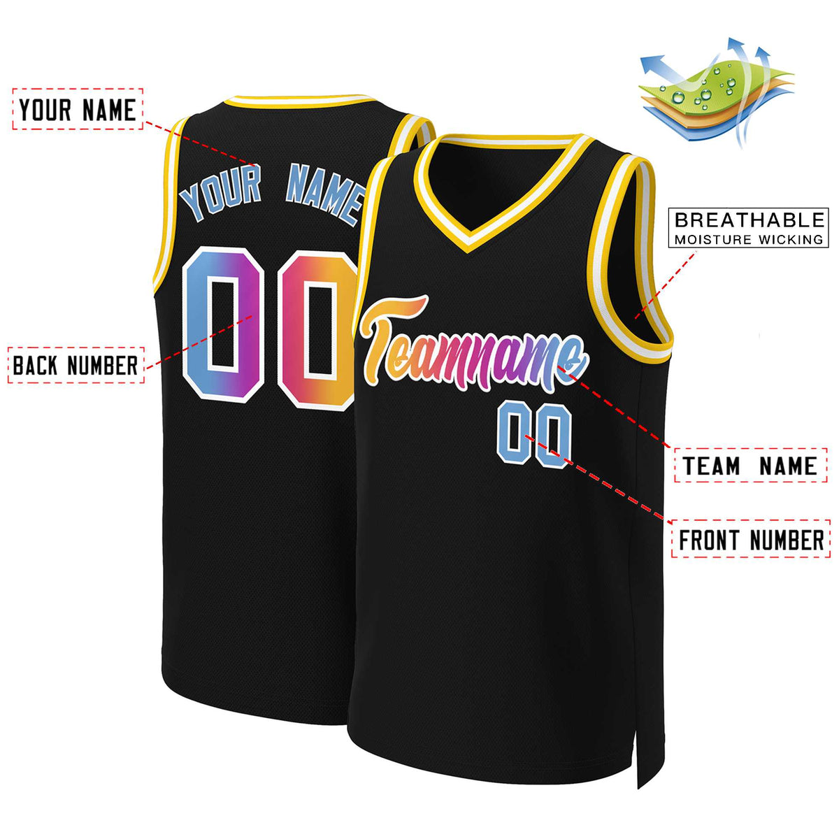 Custom Black Yellow-White Classic Gradient Fashion Tops Basketball Jersey Limited