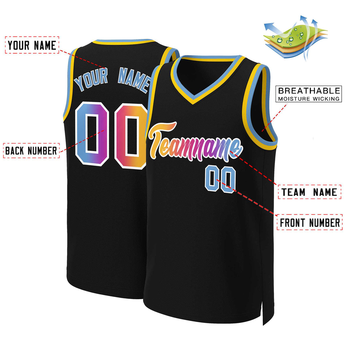 Custom Black Yellow-White Classic Gradient Fashion Tops Basketball Jersey Limited