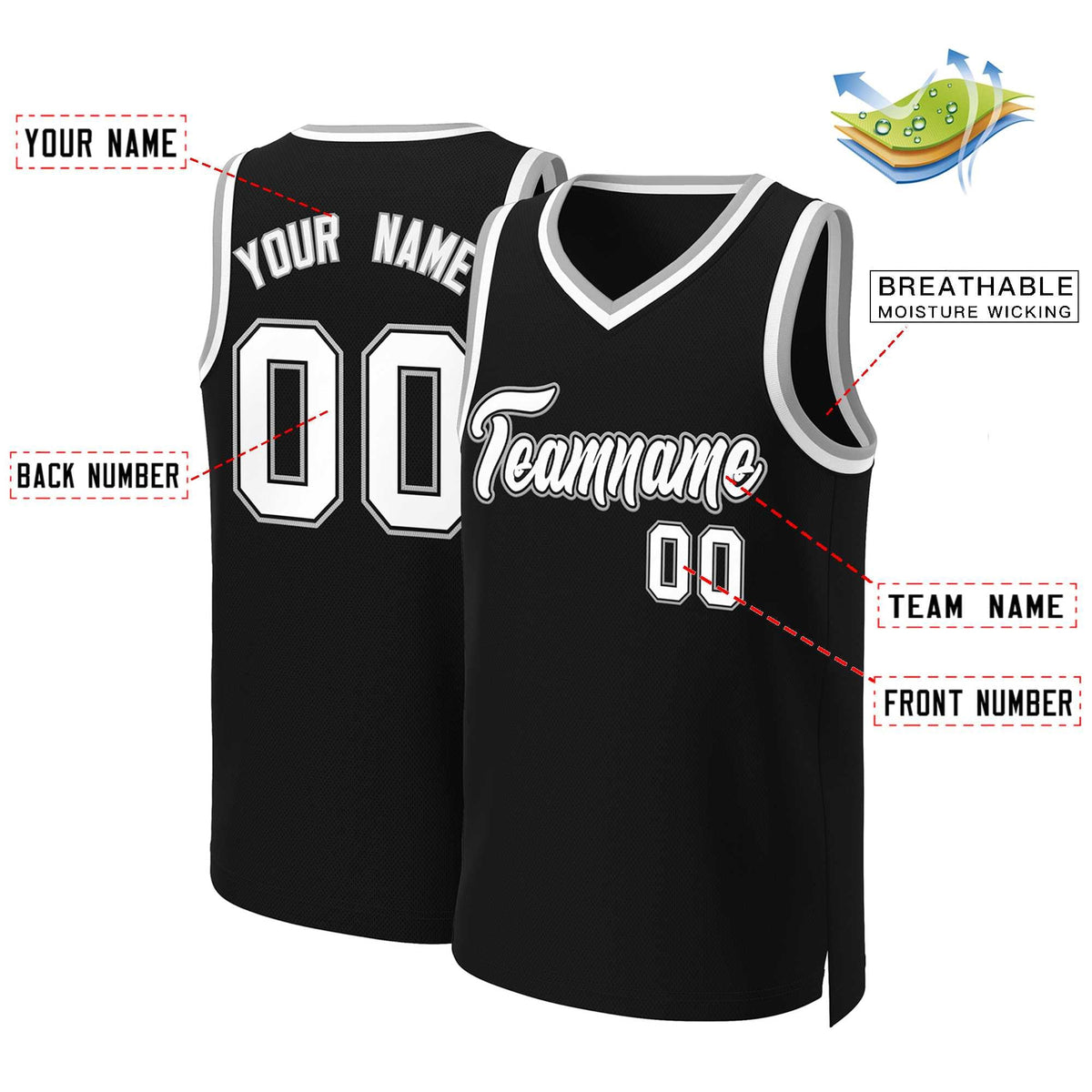 Custom Black White-Black Classic Tops Basketball Jersey Limited