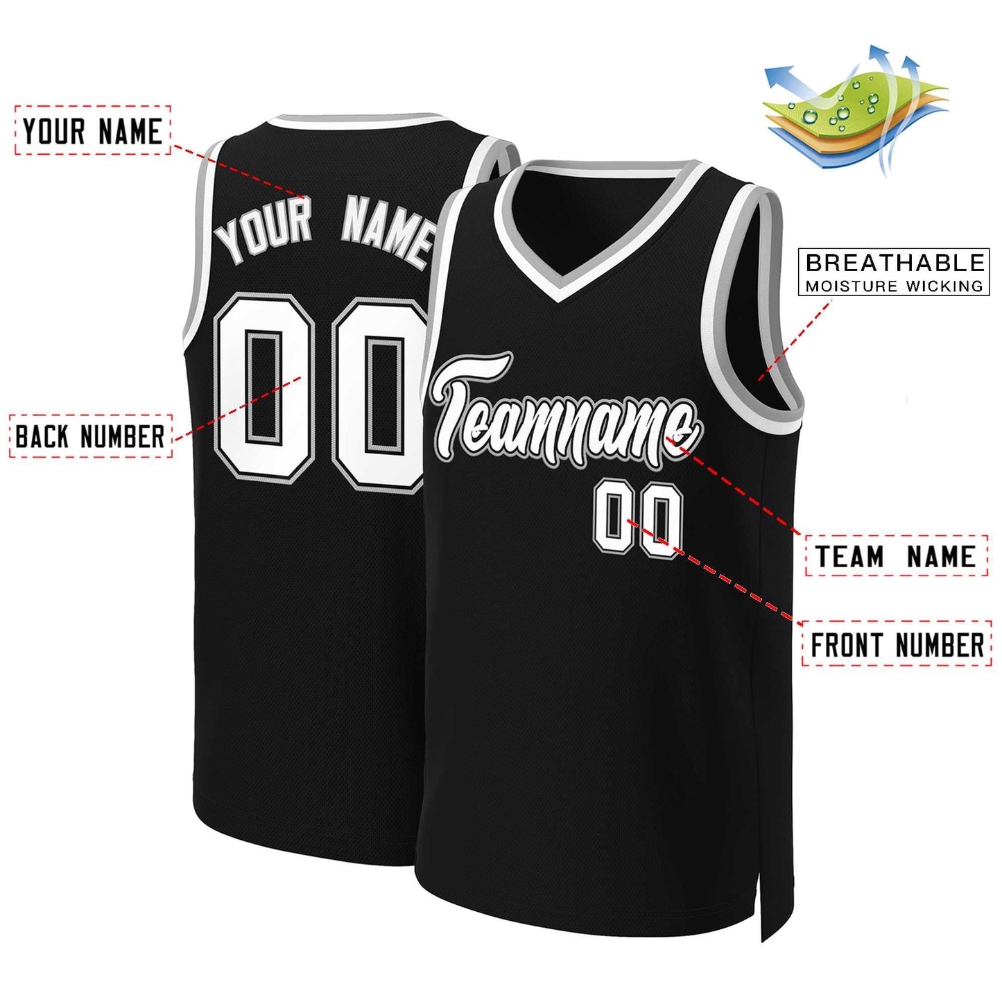 Custom Black White-Black Classic Tops Basketball Jersey Limited