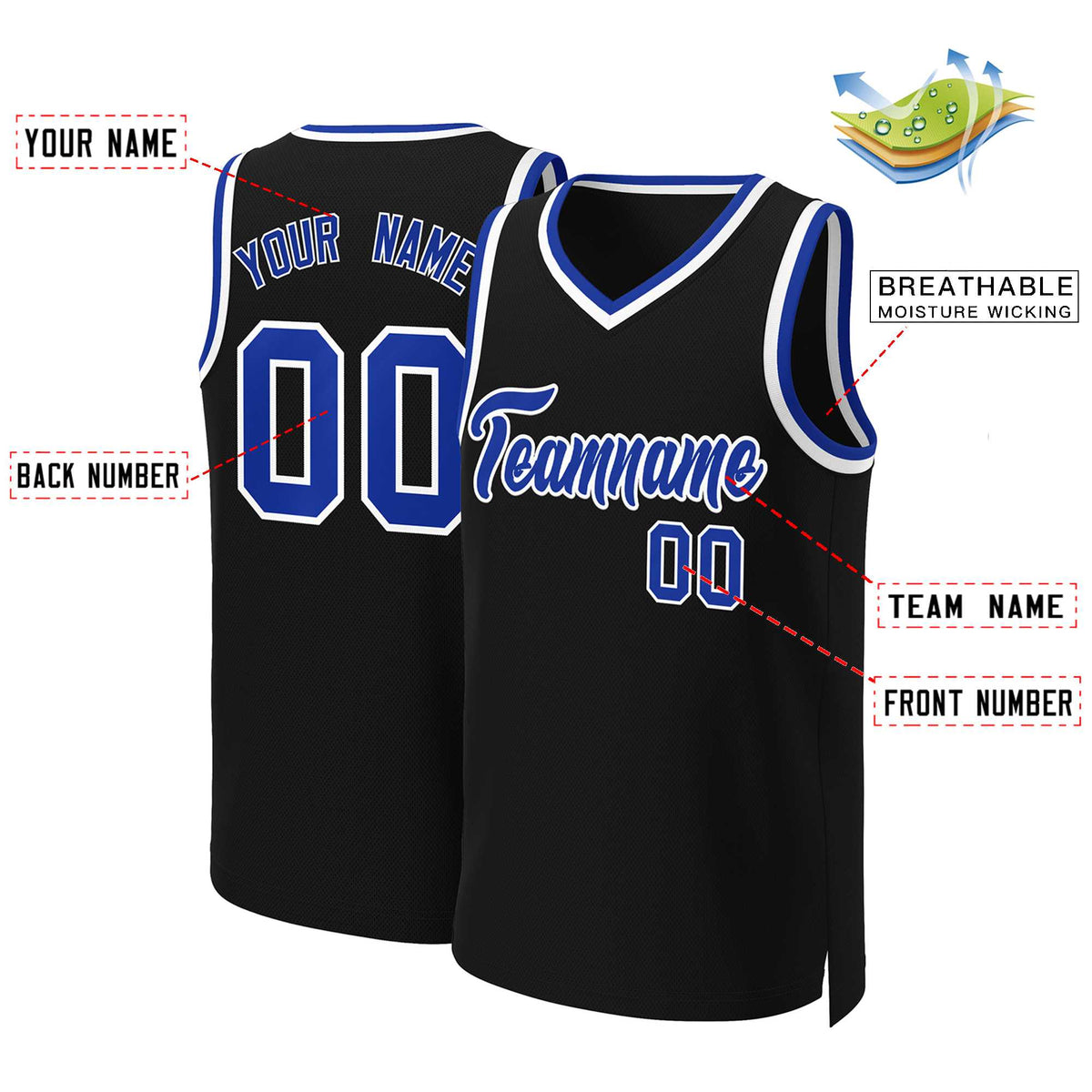 Custom Black Royal-White Classic Tops Basketball Jersey Limited