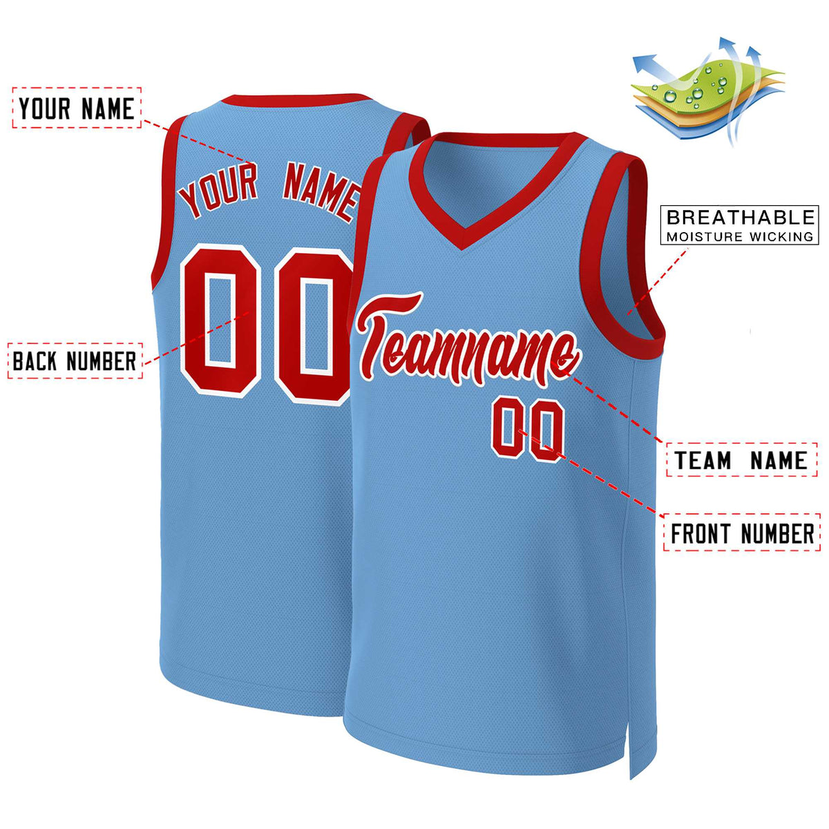 Custom Light Blue Red-White Classic Tops Basketball Jersey Limited