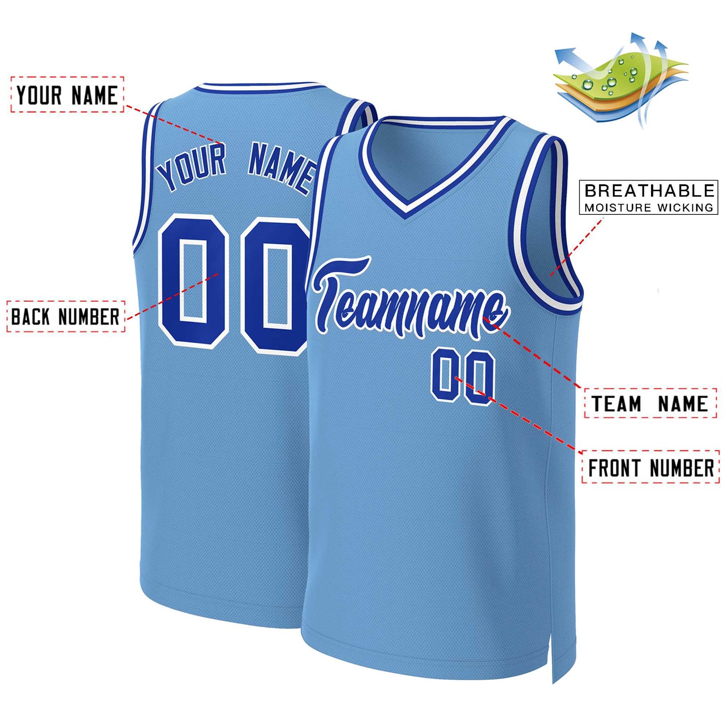 Custom Light Blue Royal-White Classic Tops Basketball Jersey Limited