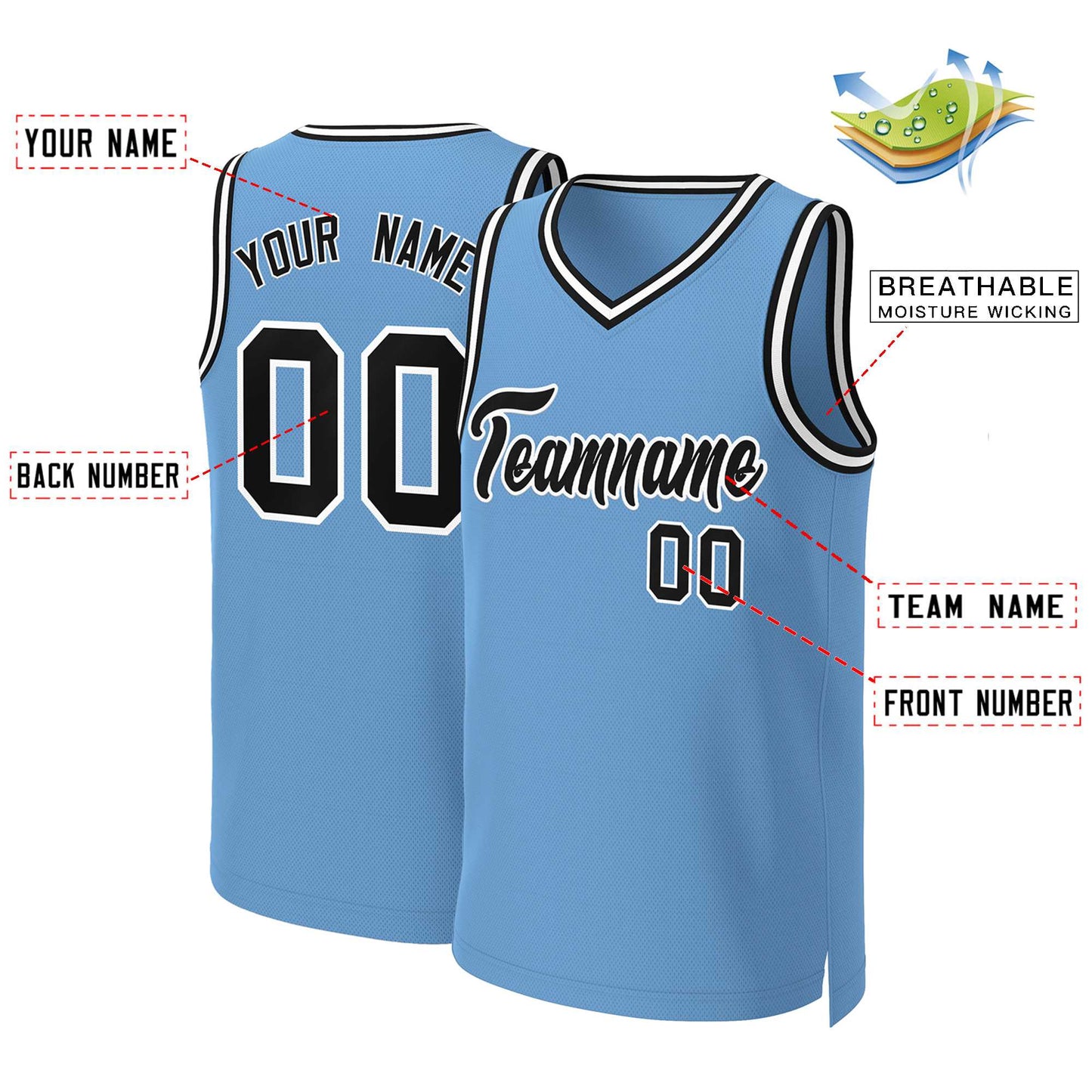 Custom Light Blue Black-White Classic Tops Basketball Jersey Limited