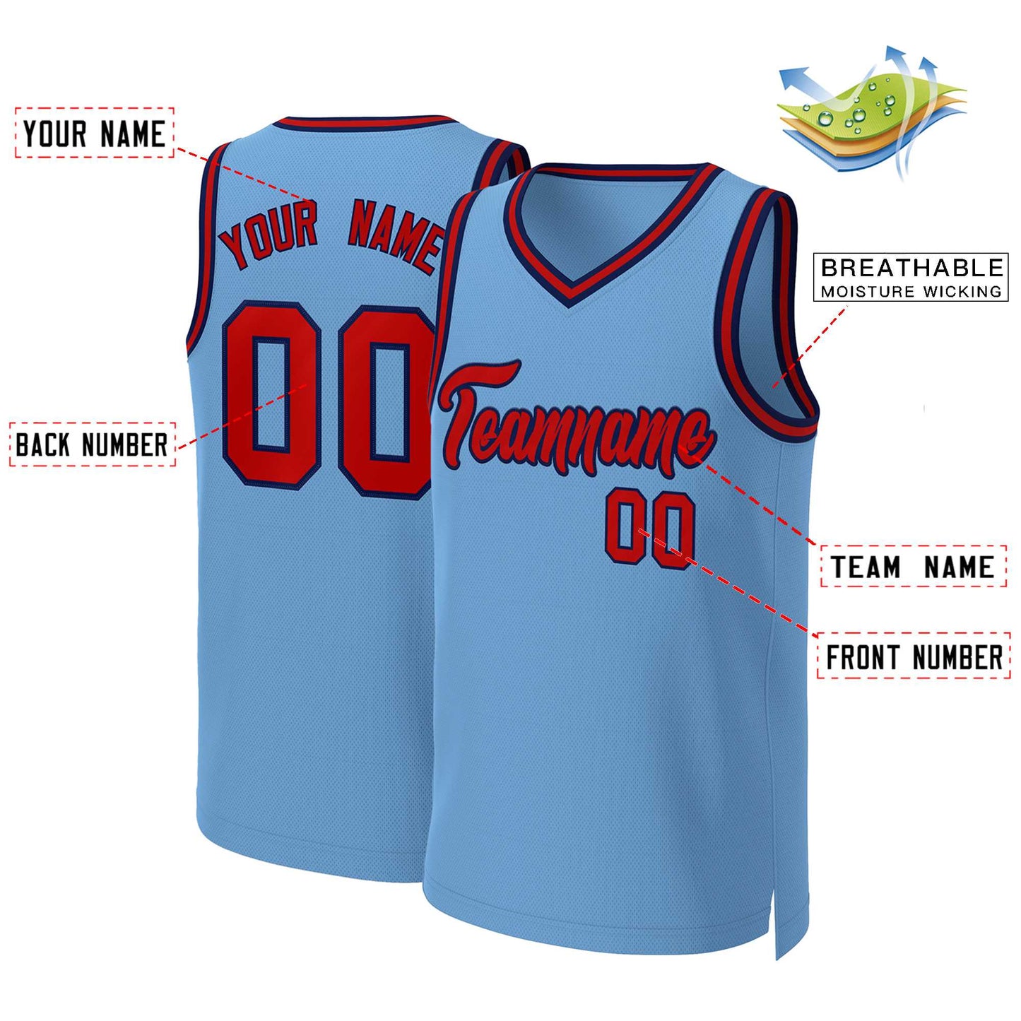 Custom Light Blue Red-Navy Classic Tops Basketball Jersey Limited