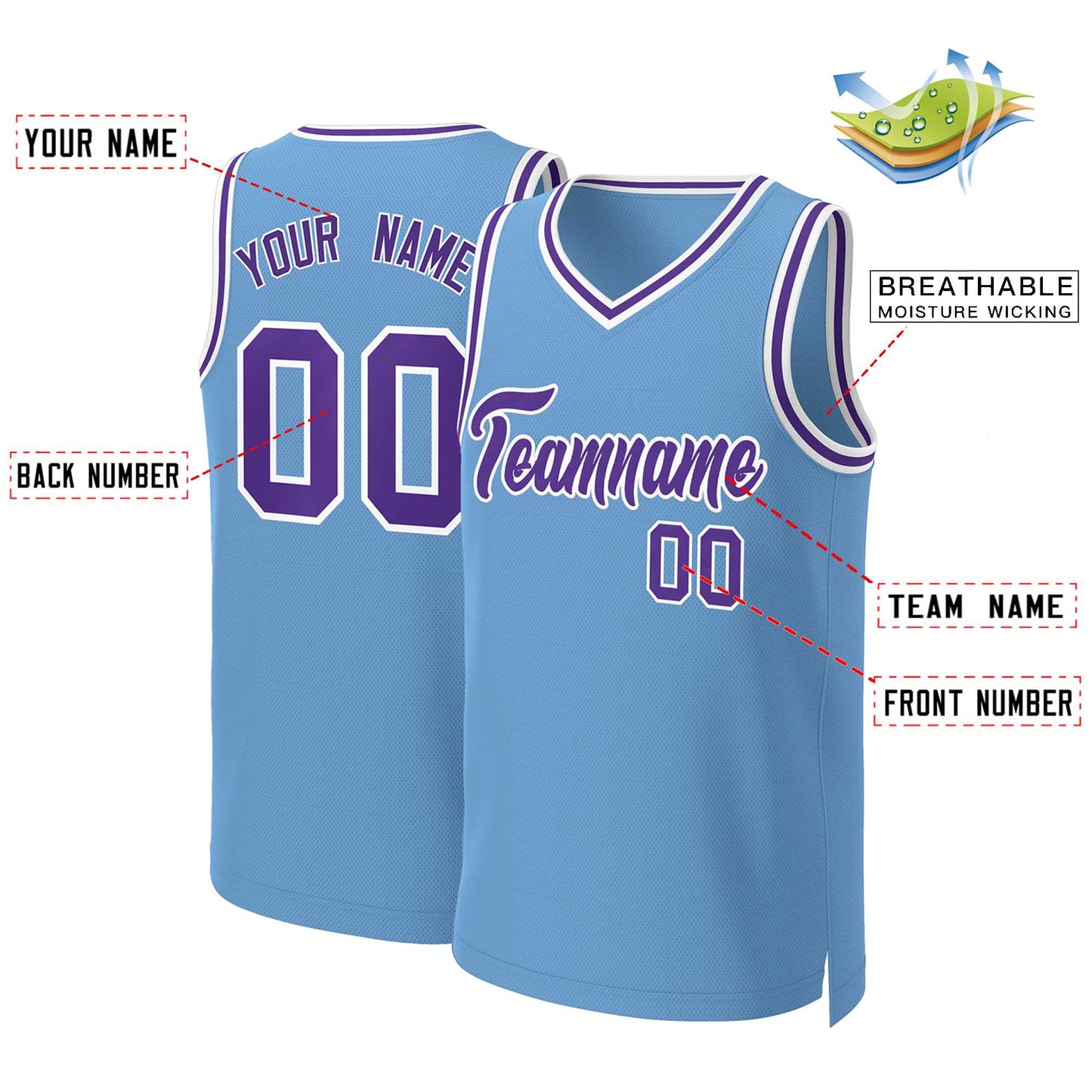 Custom Light Blue Purple-White Classic Tops Basketball Jersey Limited
