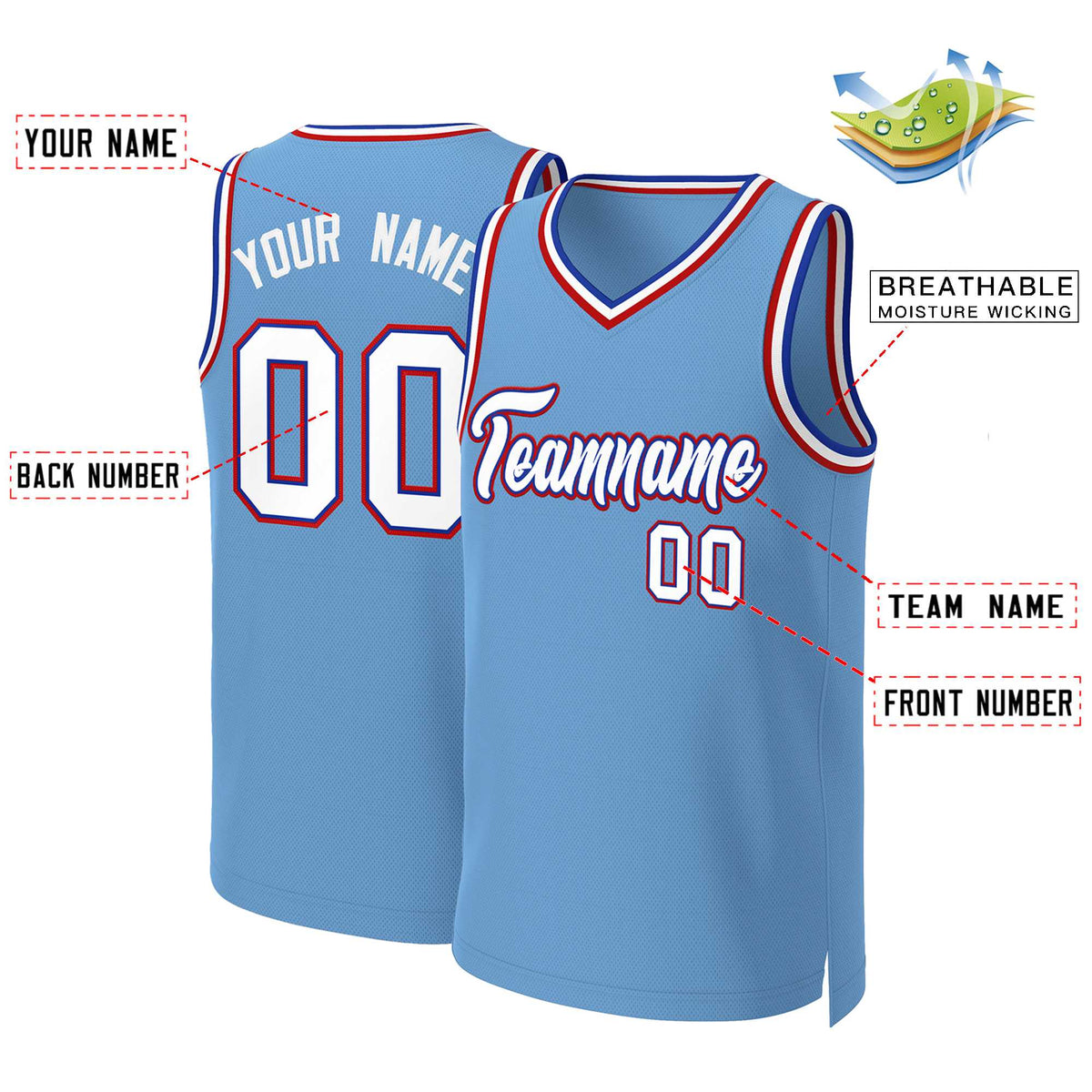 Custom Light Blue White-Royal Classic Tops Basketball Jersey Limited