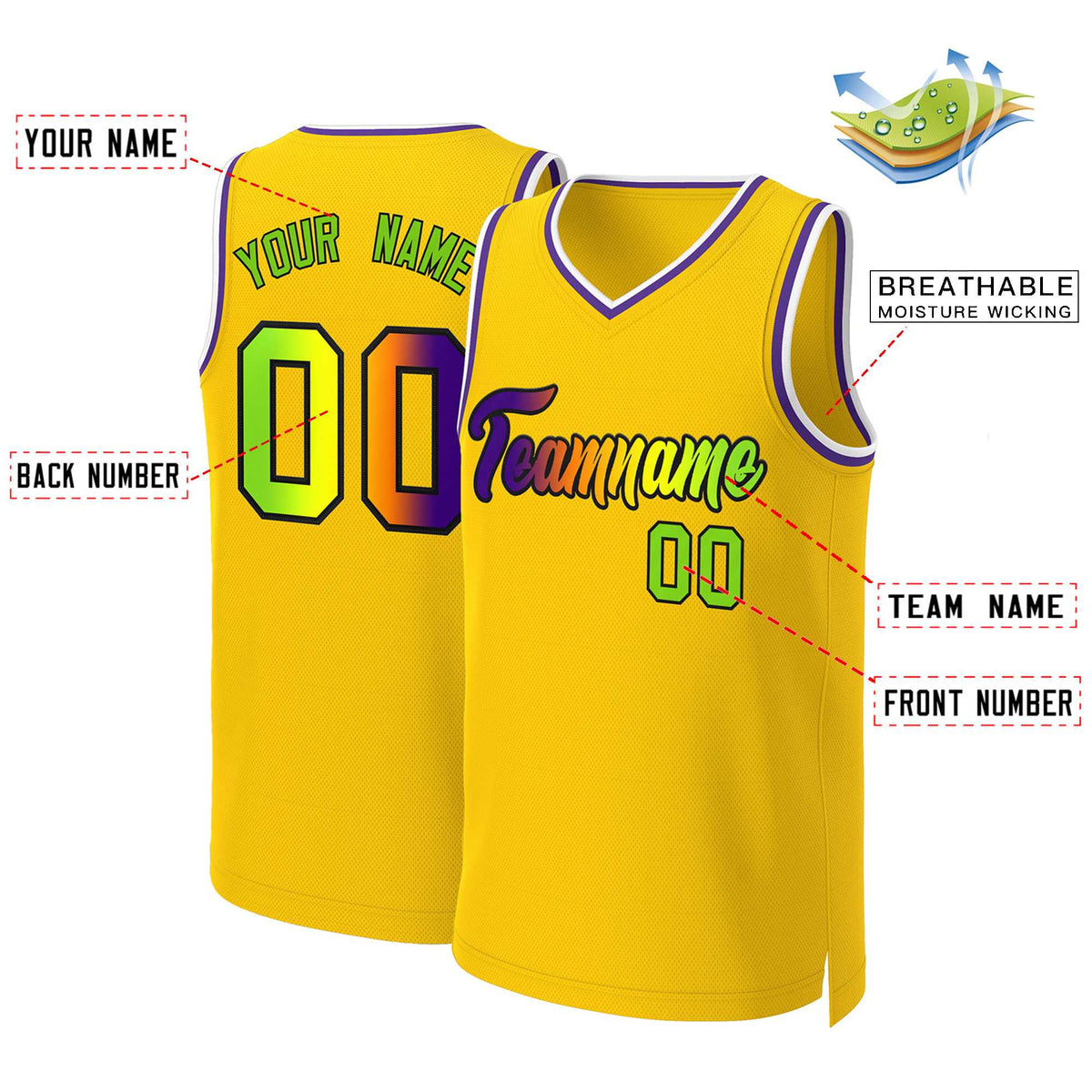 Custom Yellow Purple-Black Classic Gradient Fashion Tops Basketball Jersey Limited