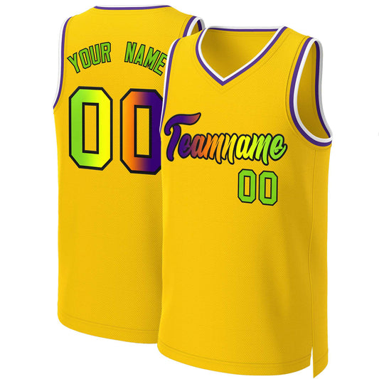 Custom Yellow Purple-Black Classic Gradient Fashion Tops Basketball Jersey