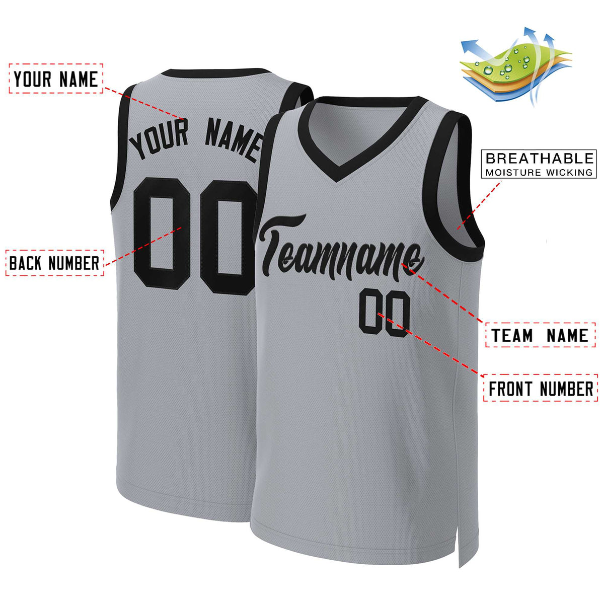 Custom Gray Black Classic Tops Basketball Jersey Limited
