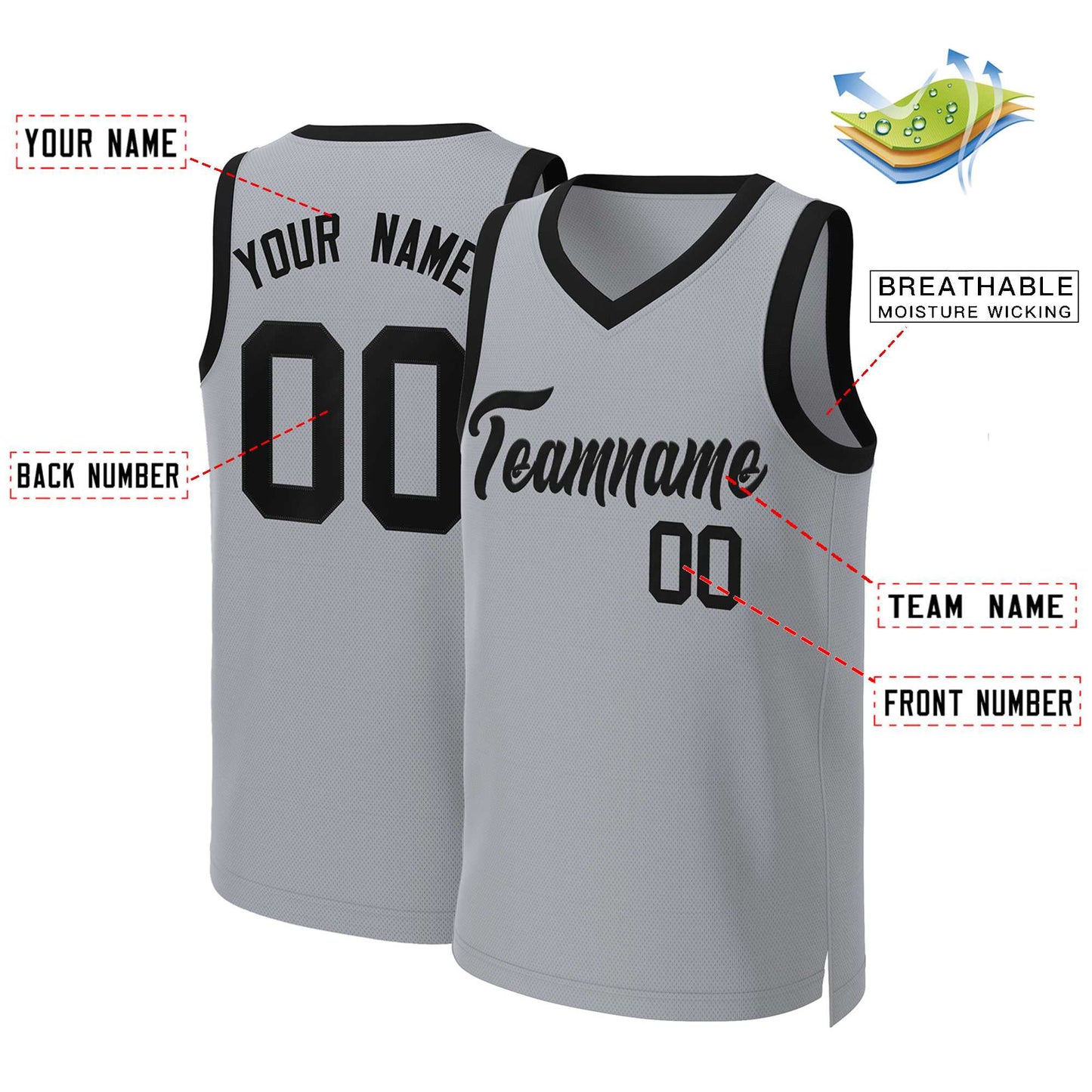 Custom Gray Black Classic Tops Basketball Jersey Limited