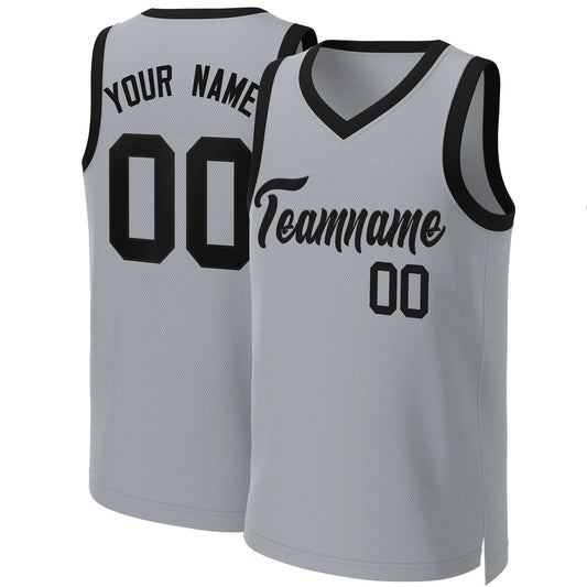 Custom Gray Black Classic Tops Basketball Jersey