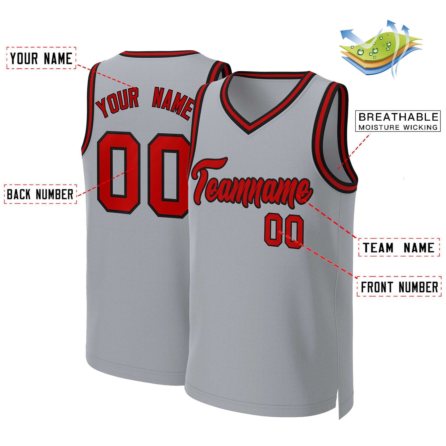 Custom Gray Red-Black Classic Tops Basketball Jersey Limited