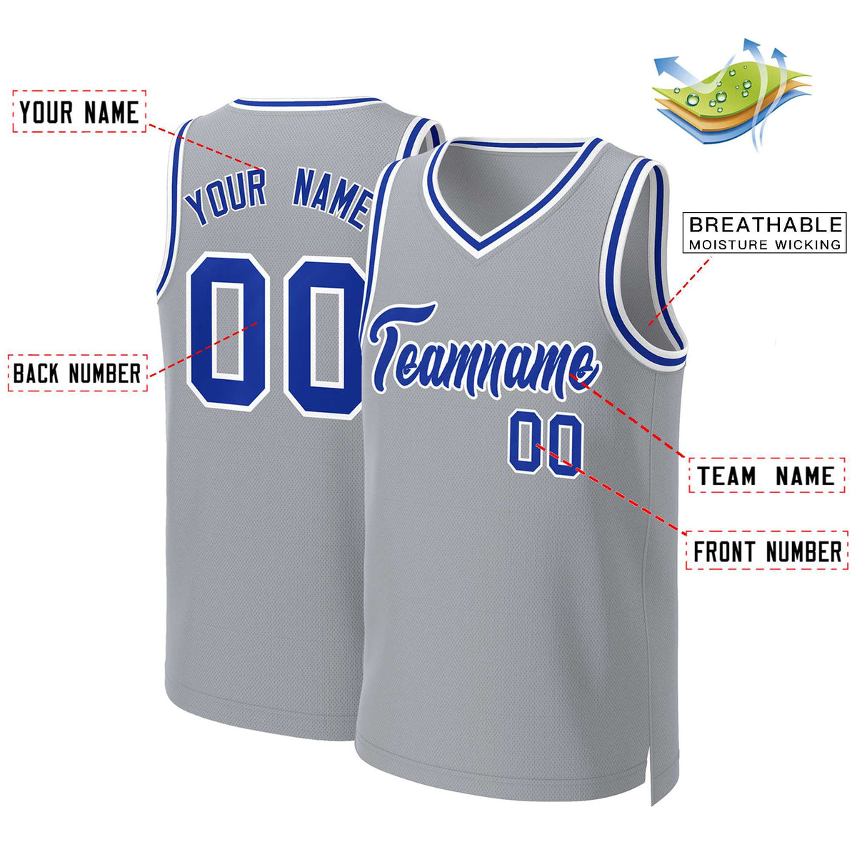 Custom Gray Royal-White Classic Tops Basketball Jersey Limited