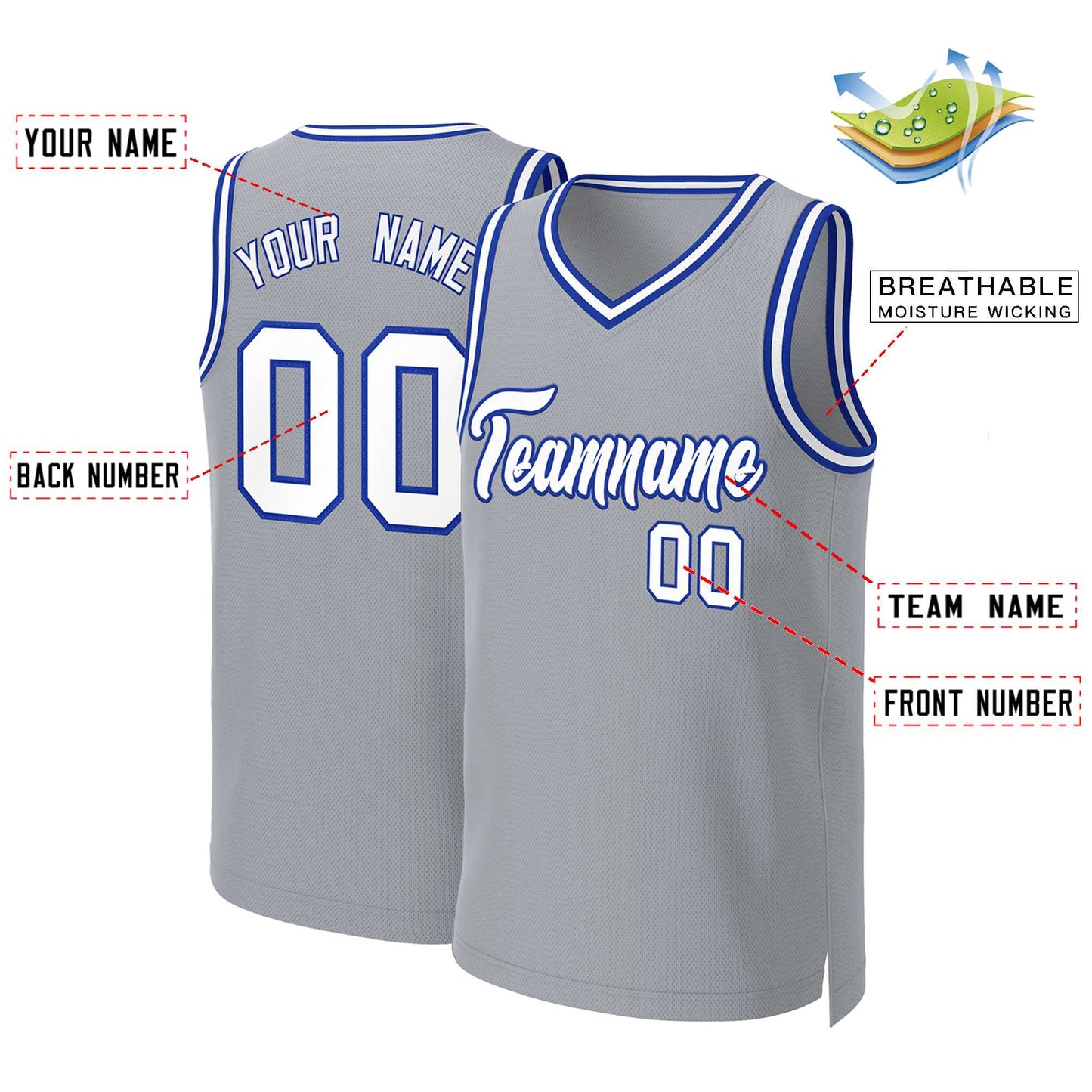Custom Gray White-Royal Classic Tops Basketball Jersey Limited