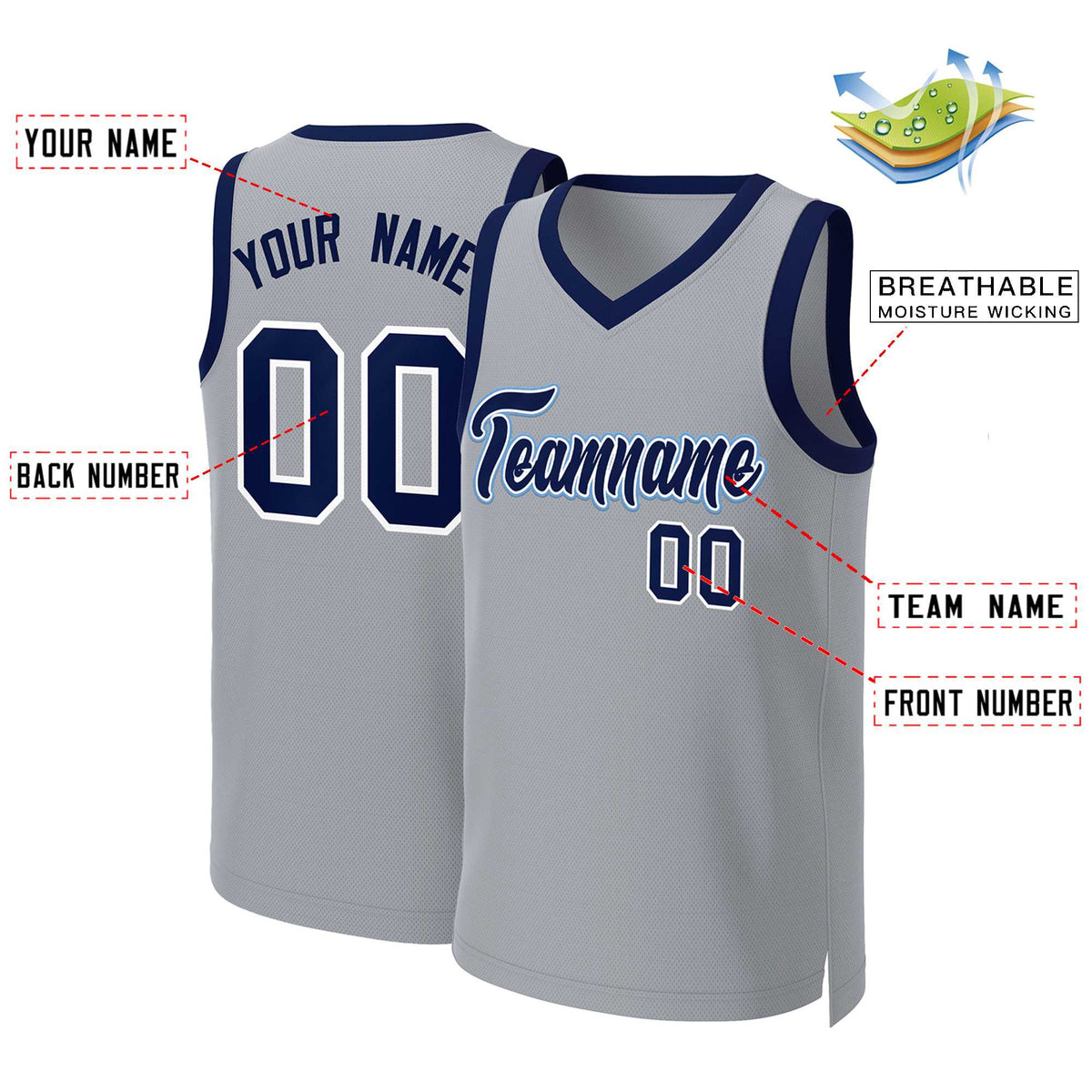 Custom Gray Navy-White Classic Tops Basketball Jersey Limited