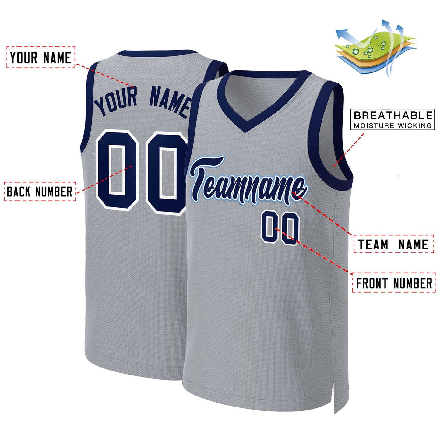 Custom Gray Navy-White Classic Tops Basketball Jersey Limited