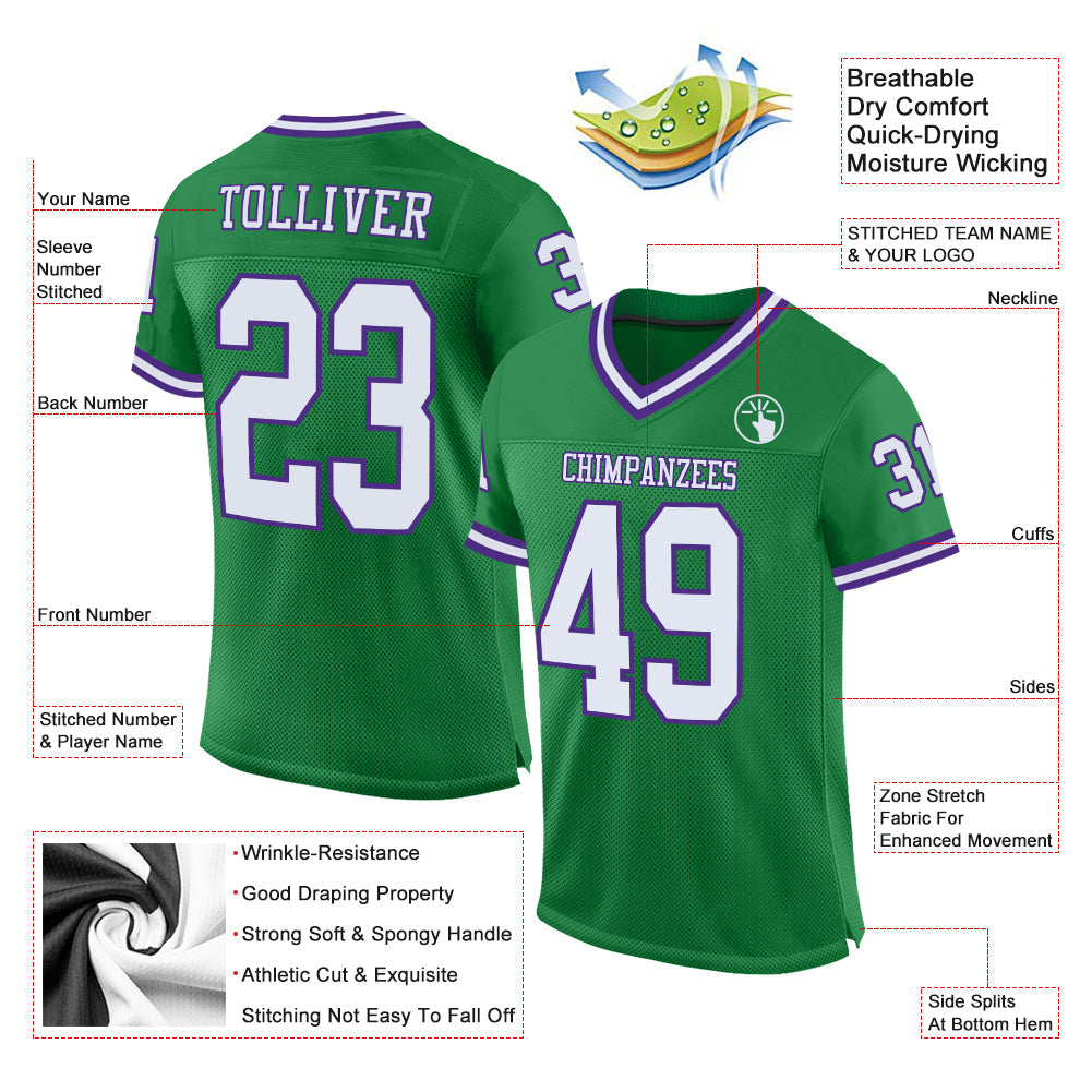 Custom Grass Green White-Purple Mesh Authentic Throwback Football Jersey Limited