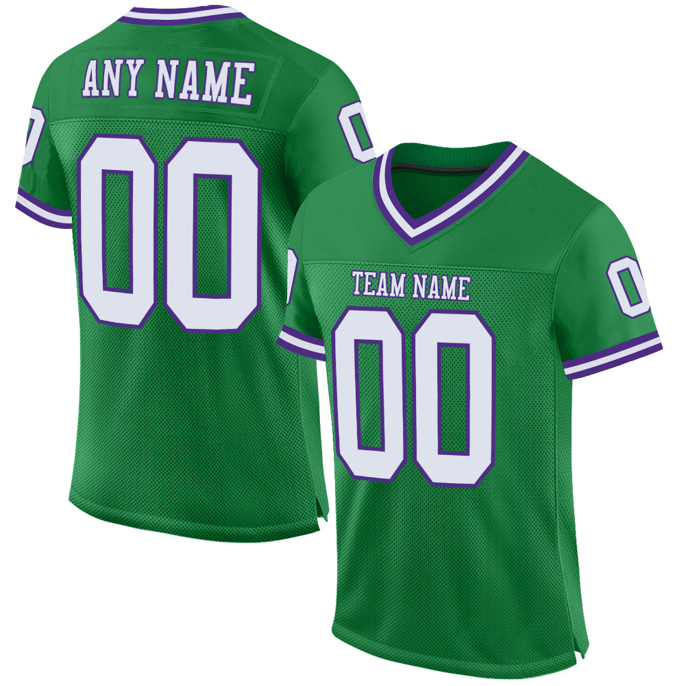 Custom Grass Green White-Purple Mesh Authentic Throwback Football Jersey Limited