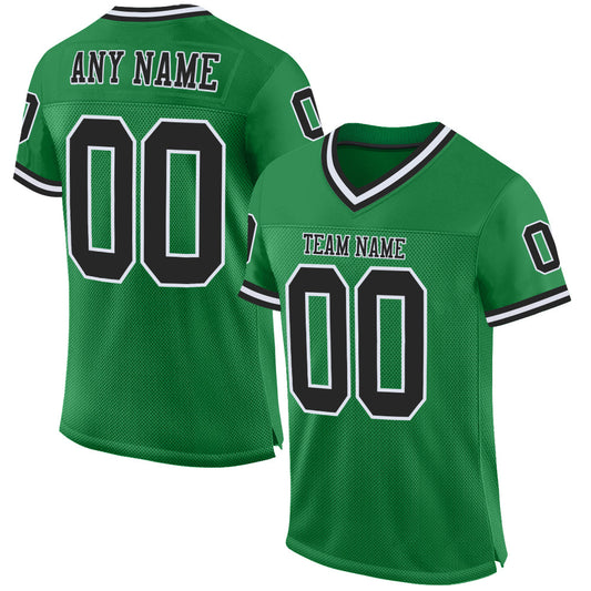 Custom Grass Green Black-White Mesh Authentic Throwback Football Jersey Limited
