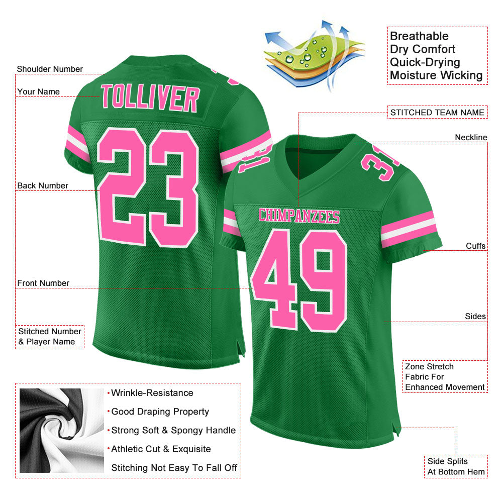 Custom Grass Green Pink-White Mesh Authentic Football Jersey Limited