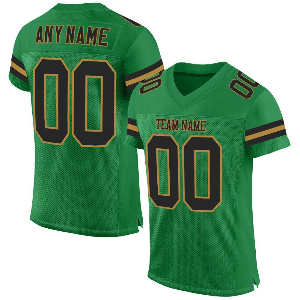 Custom Grass Green Black-Old Gold Mesh Authentic Football Jersey Limited
