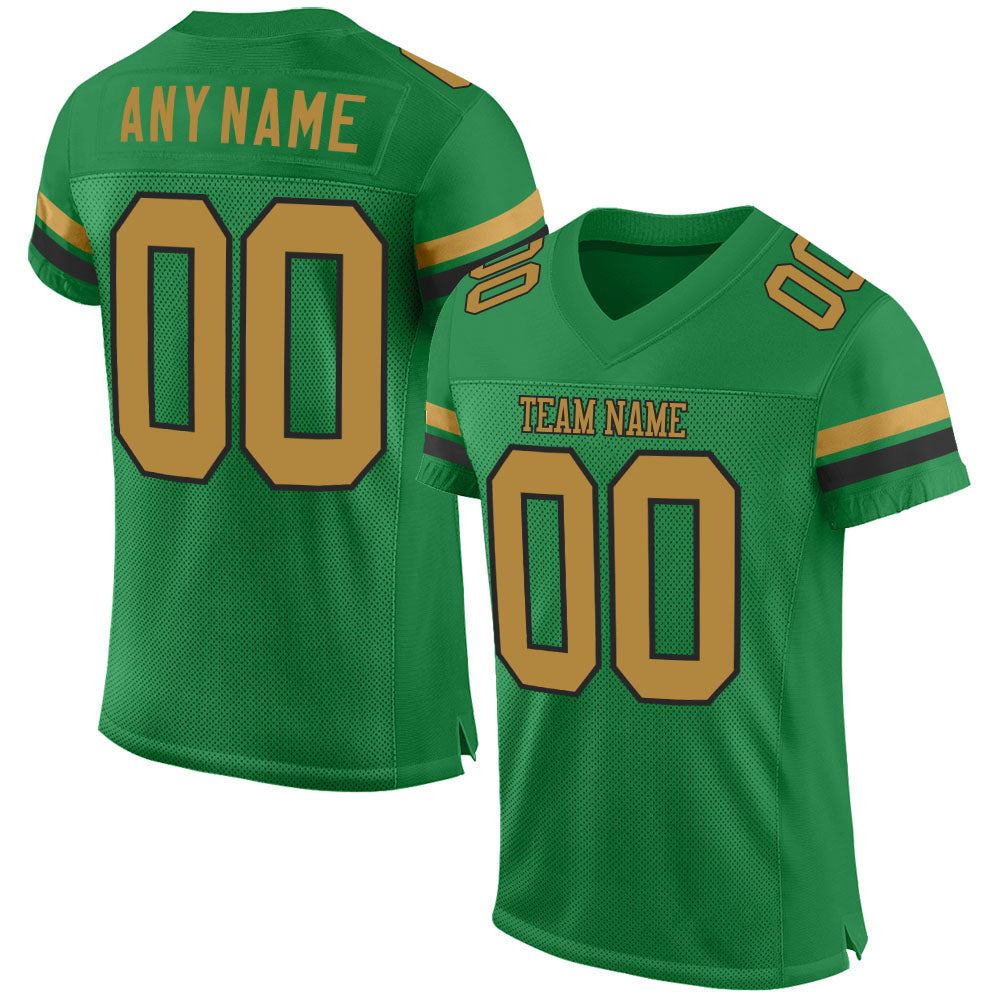 Custom Grass Green Old Gold-Black Mesh Authentic Football Jersey Limited