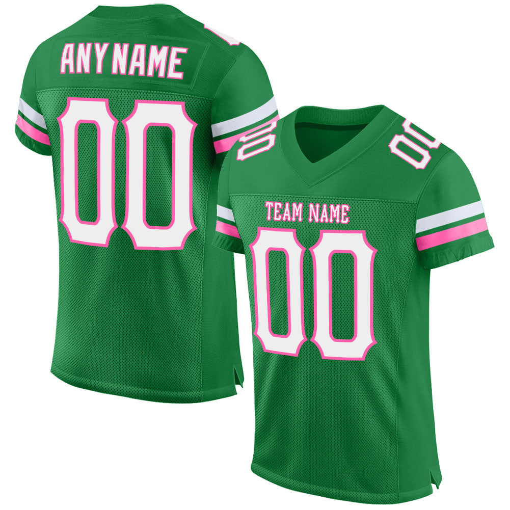 Custom Grass Green White-Pink Mesh Authentic Football Jersey Limited