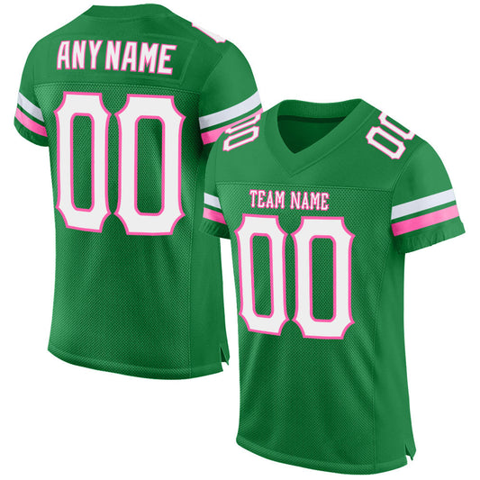 Custom Grass Green White-Pink Mesh Authentic Football Jersey Limited