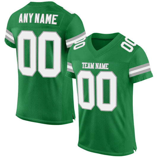Custom Grass Green White-Gray Mesh Authentic Football Jersey Limited