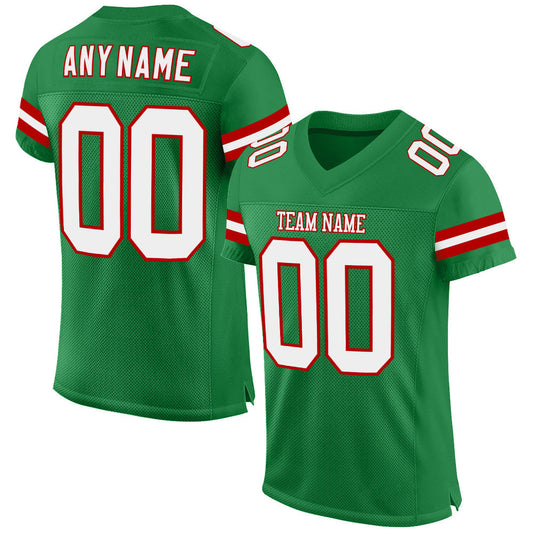Custom Grass Green White-Red Mesh Authentic Football Jersey Limited