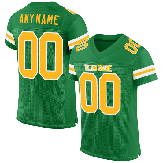 Custom Grass Green Gold-White Mesh Authentic Football Jersey Limited