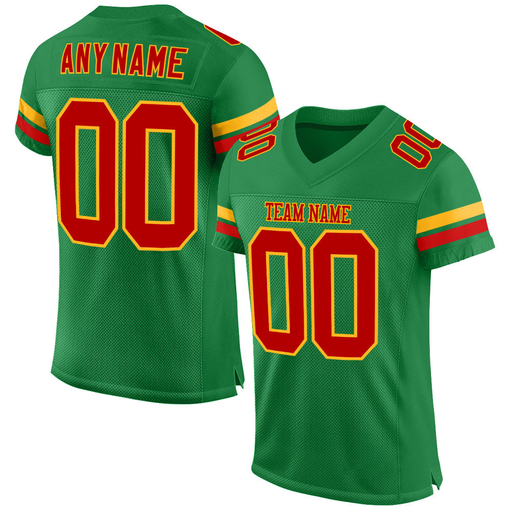 Custom Grass Green Red-Gold Mesh Authentic Football Jersey Limited