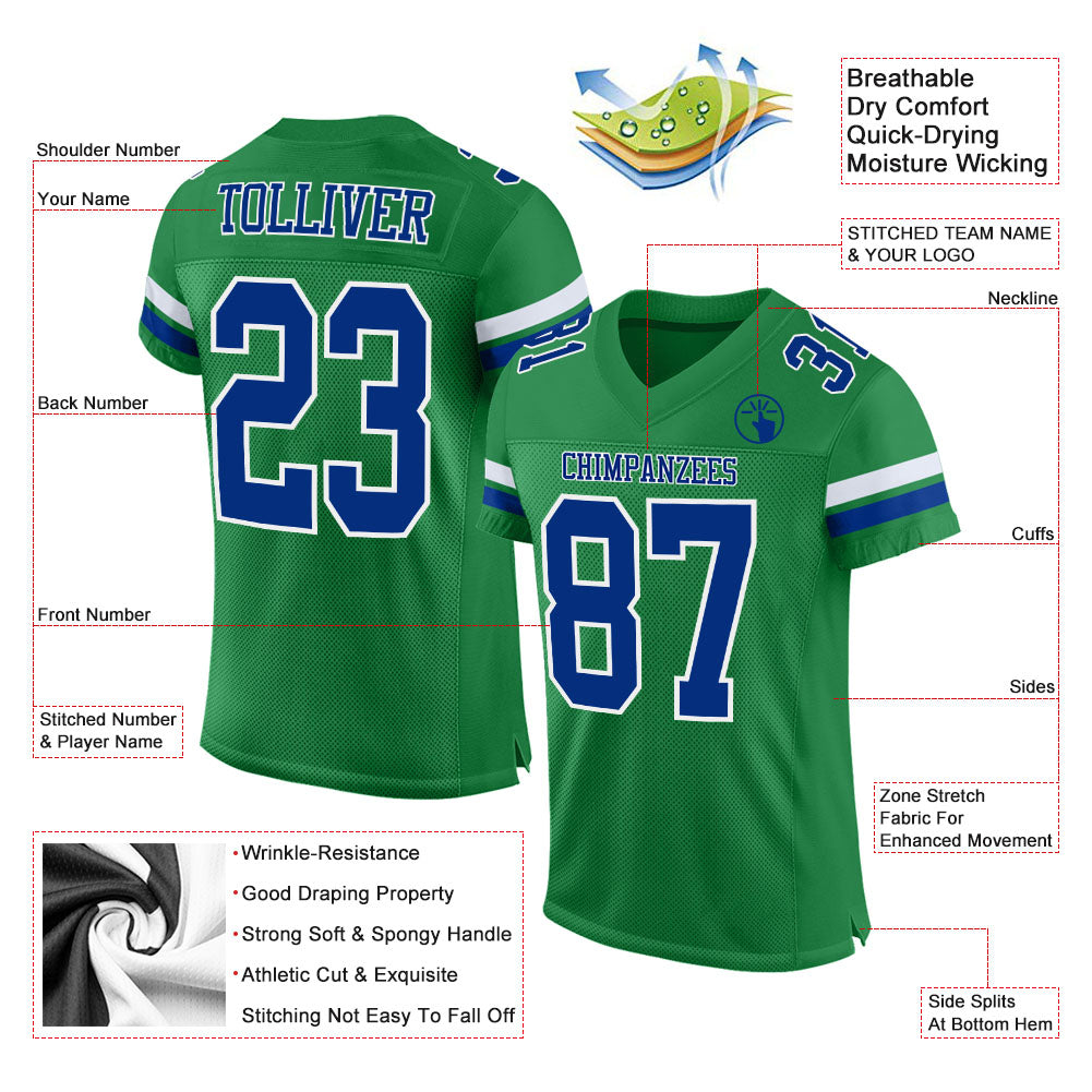 Custom Grass Green Royal-White Mesh Authentic Football Jersey Limited