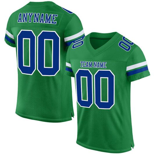 Custom Grass Green Royal-White Mesh Authentic Football Jersey Limited