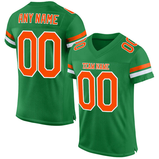 Custom Grass Green Orange-White Mesh Authentic Football Jersey Limited