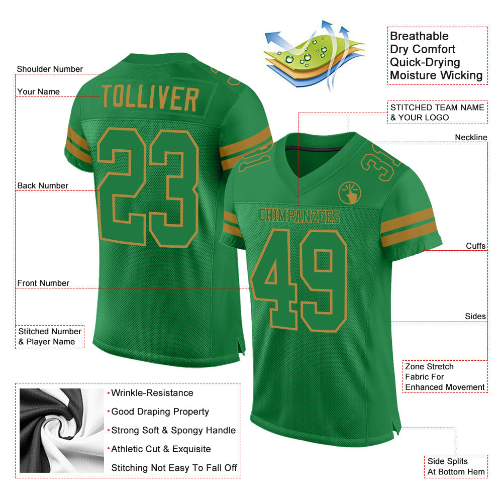 Custom Grass Green Grass Green-Old Gold Mesh Authentic Football Jersey Limited