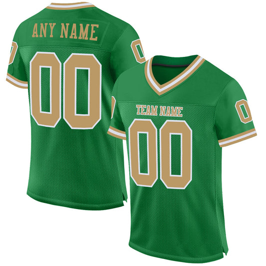 Custom Grass Green Old Gold-White Mesh Authentic Throwback Football Jersey Limited