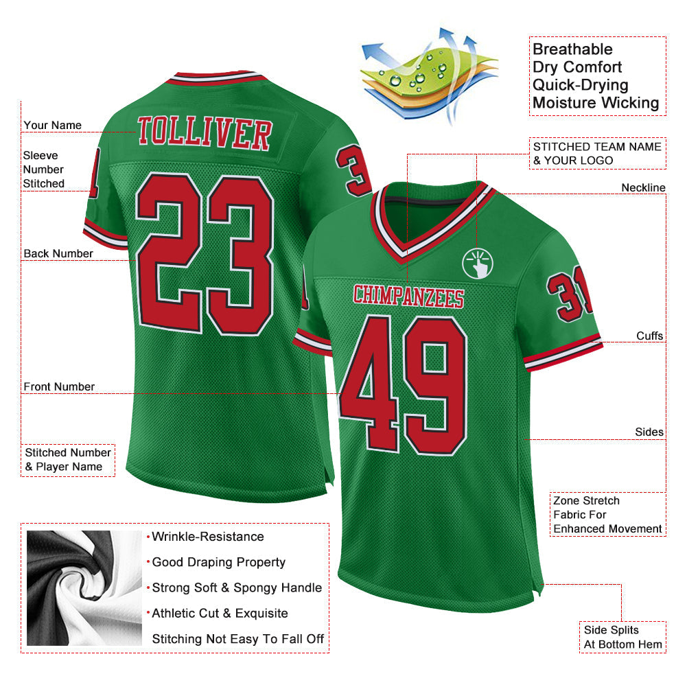 Custom Grass Green Red-Black Mesh Authentic Throwback Football Jersey Limited