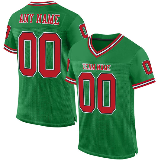 Custom Grass Green Red-Black Mesh Authentic Throwback Football Jersey Limited