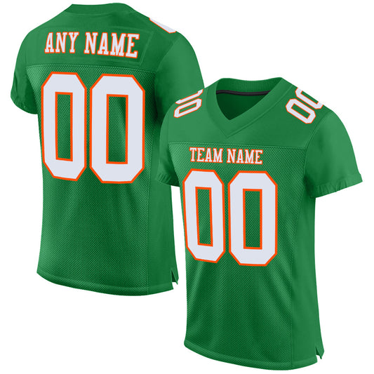 Custom Grass Green White-Orange Mesh Authentic Football Jersey Limited