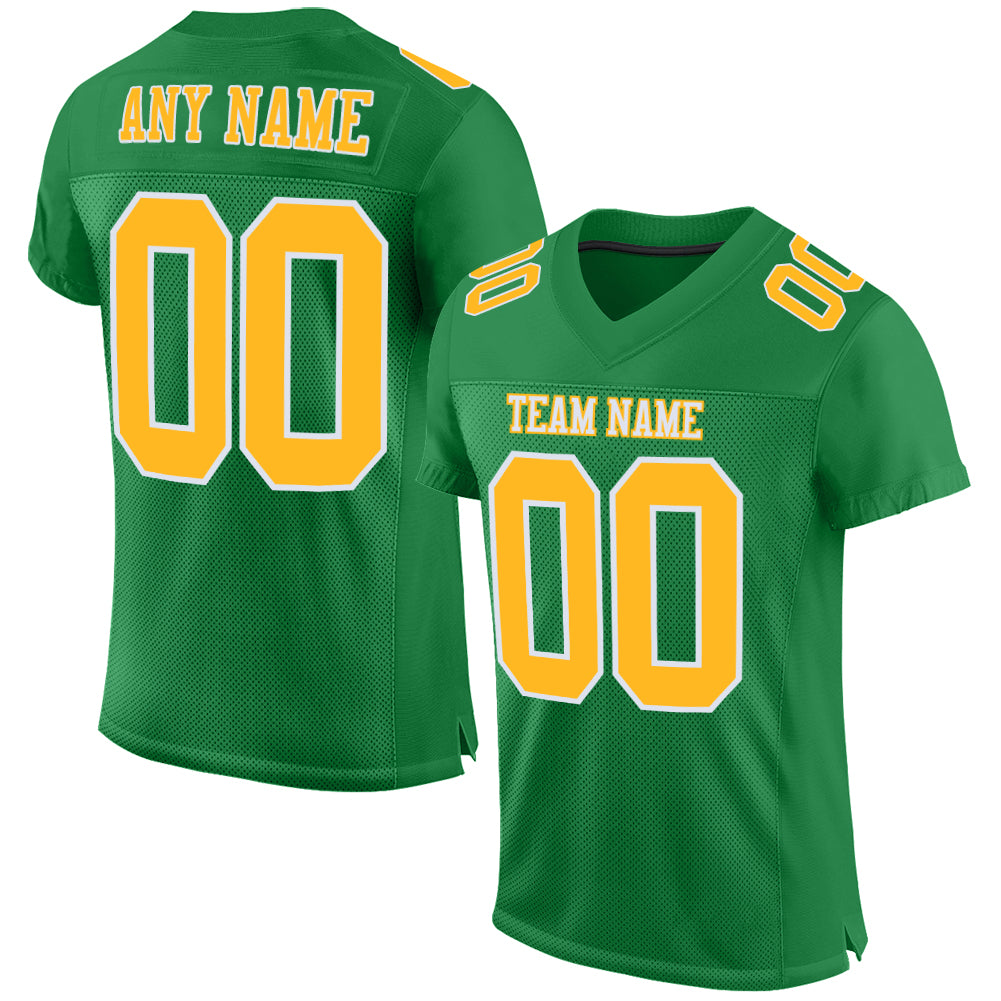 Custom Grass Green Gold-White Mesh Authentic Football Jersey Limited