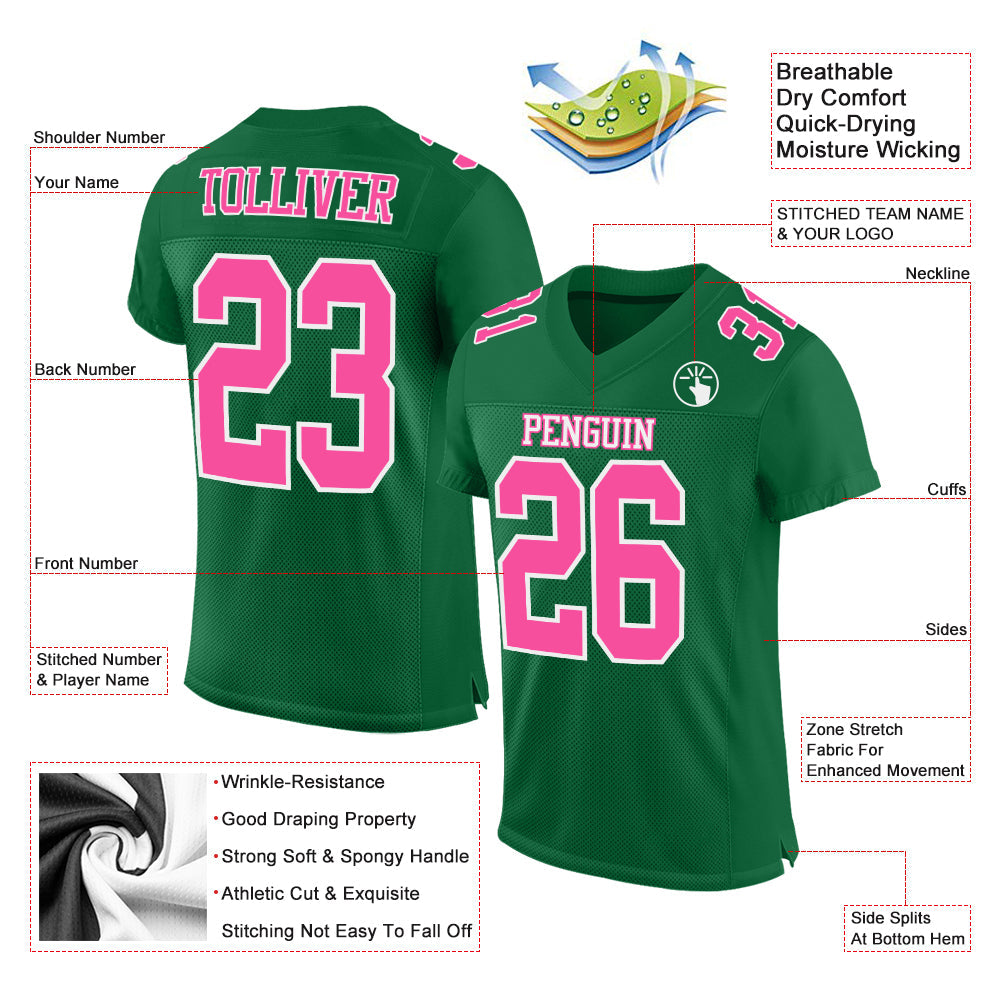 Custom Kelly Green Pink-White Mesh Authentic Football Jersey Limited