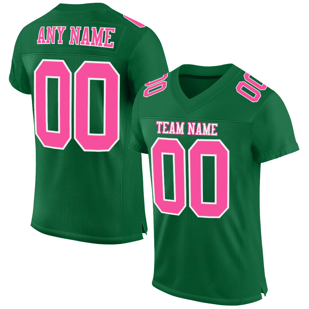 Custom Kelly Green Pink-White Mesh Authentic Football Jersey Limited