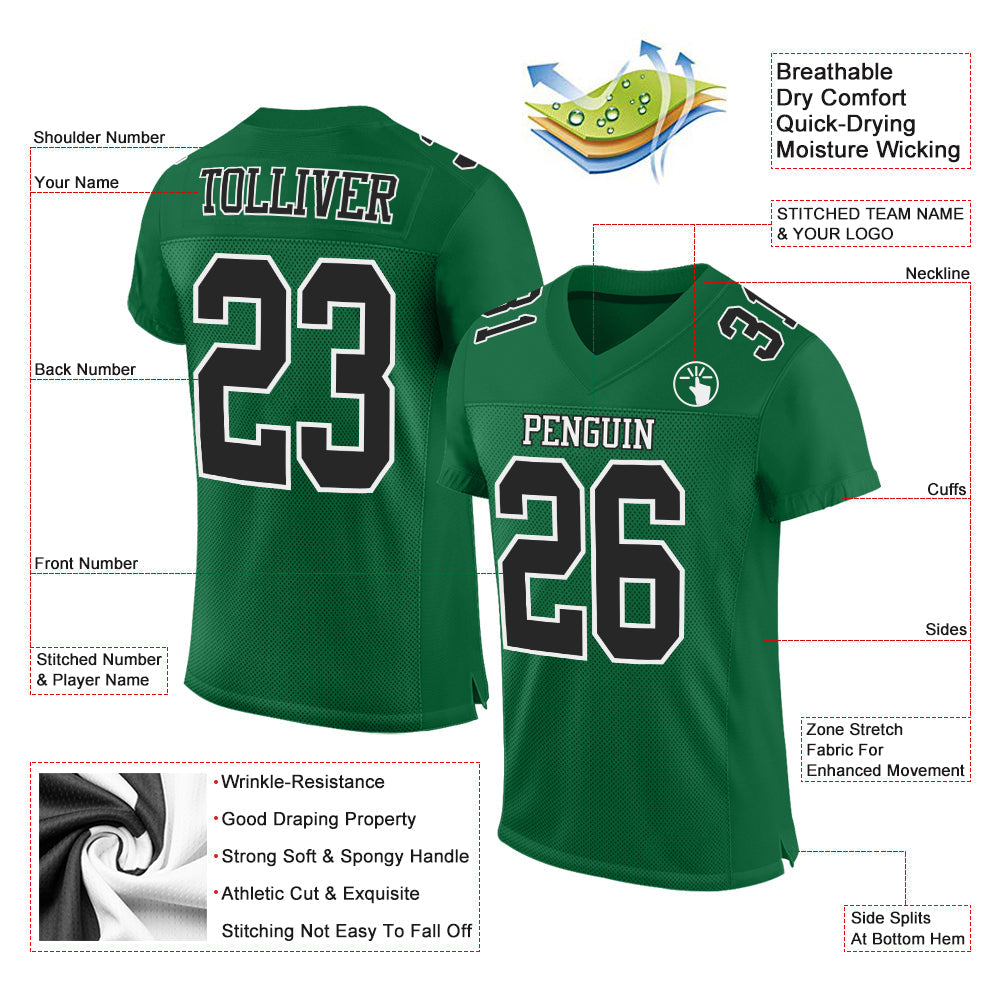 Custom Kelly Green Black-White Mesh Authentic Football Jersey Limited
