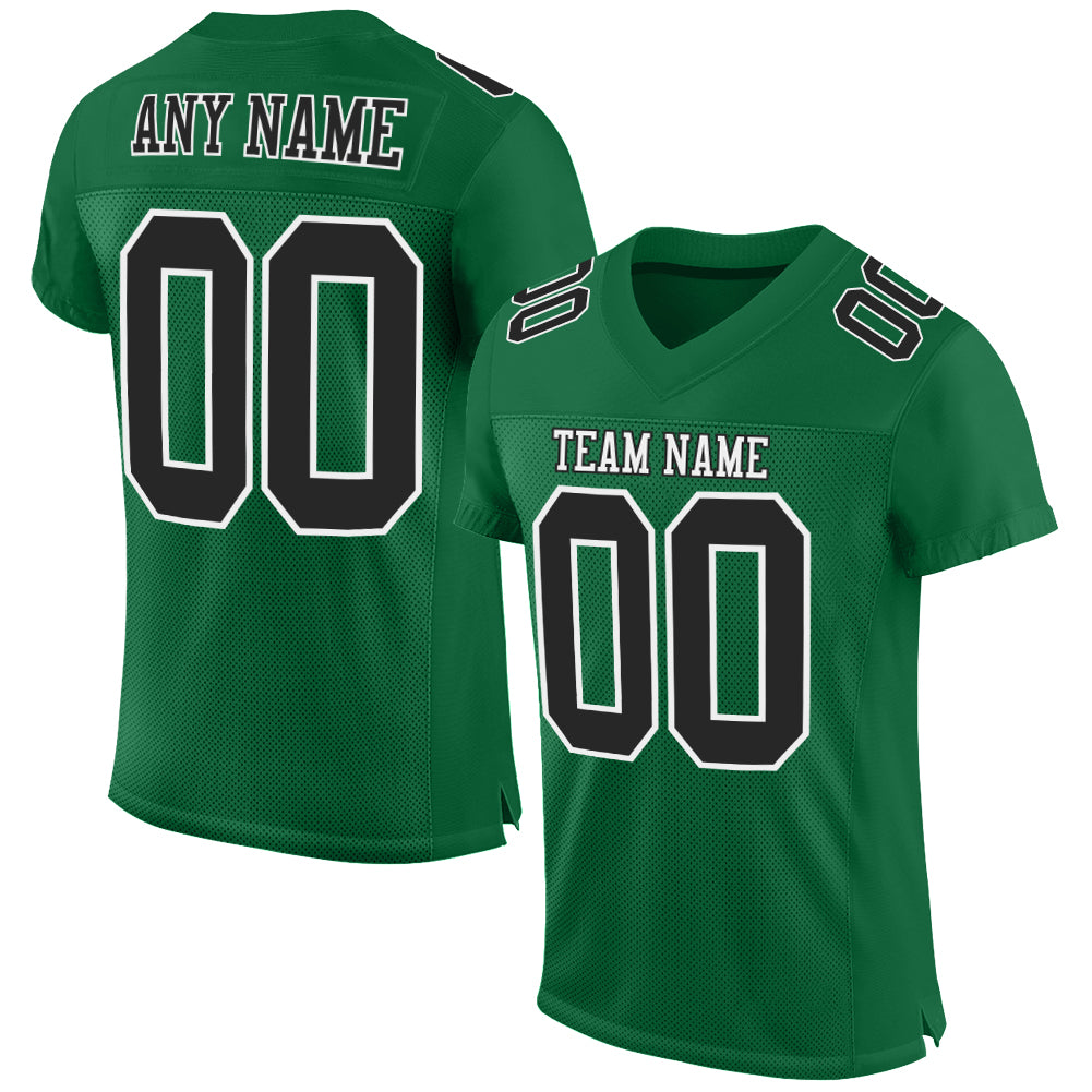 Custom Kelly Green Black-White Mesh Authentic Football Jersey Limited