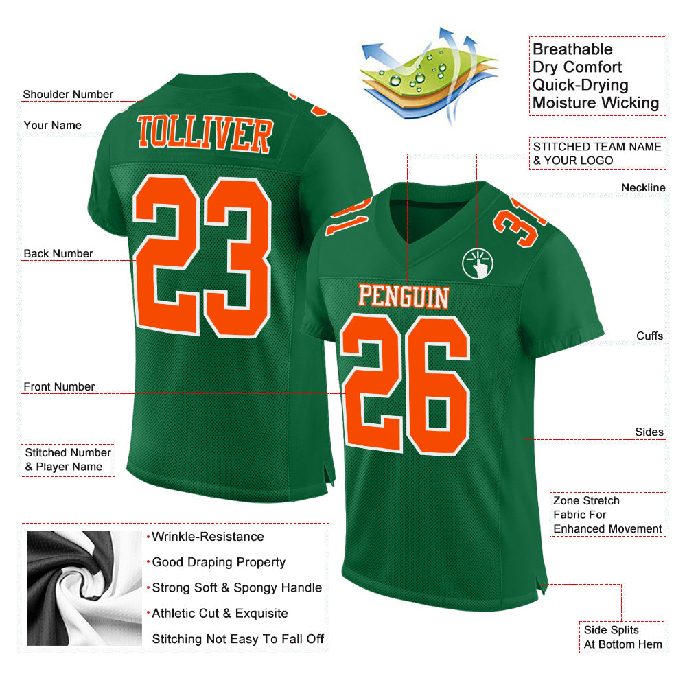 Custom Kelly Green Orange-White Mesh Authentic Football Jersey Limited